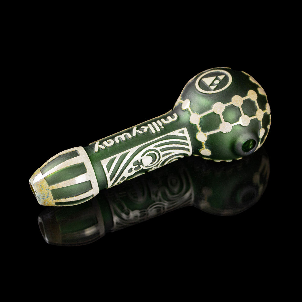 Maya Face in Color Green Frit Hand Pipe