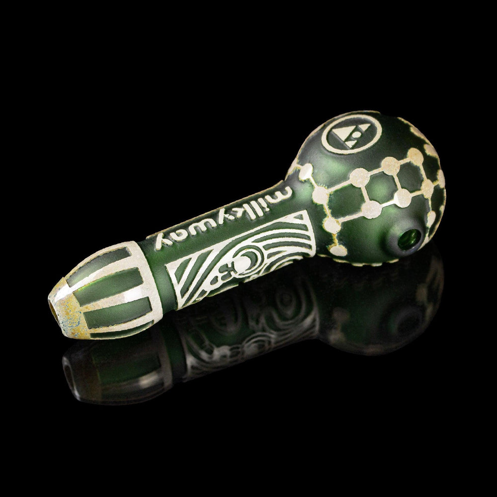 Maya Face in Color Green Frit Hand Pipe - High For Low