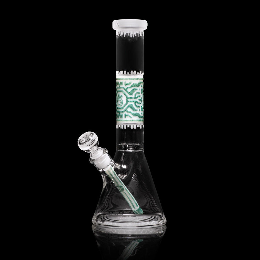 Empathic 15" White and Green Frit Beaker Bong