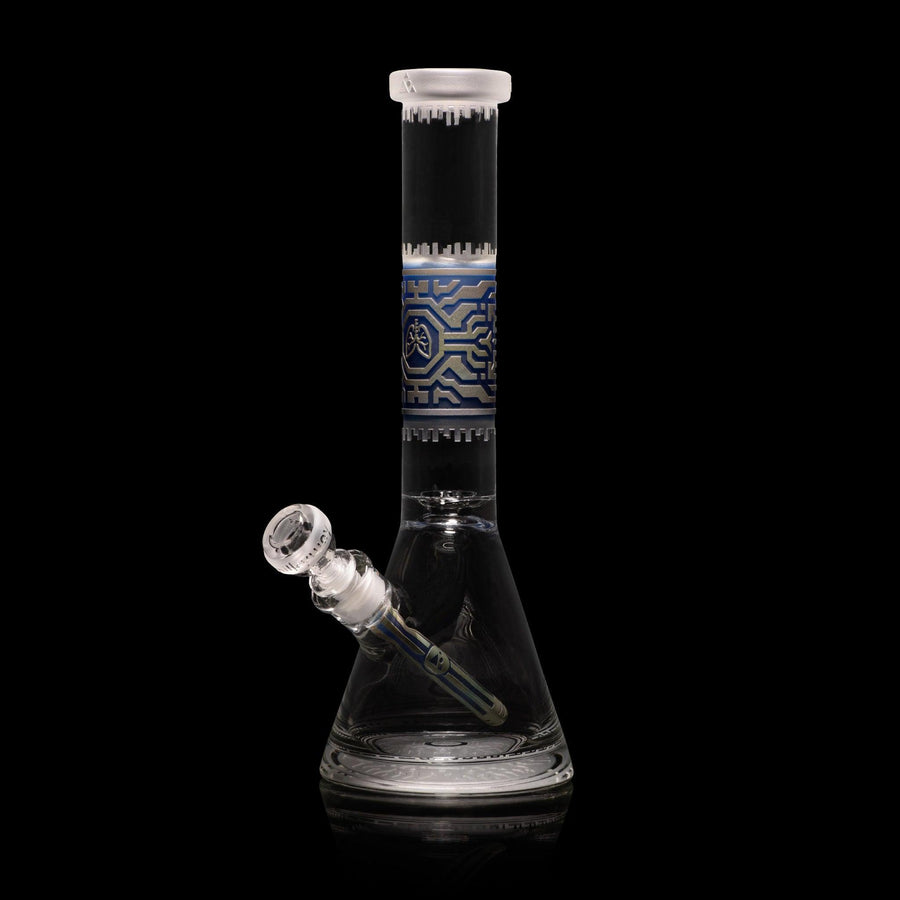 Respire 15" Silver and Blue Frit Beaker Bong - High For Low