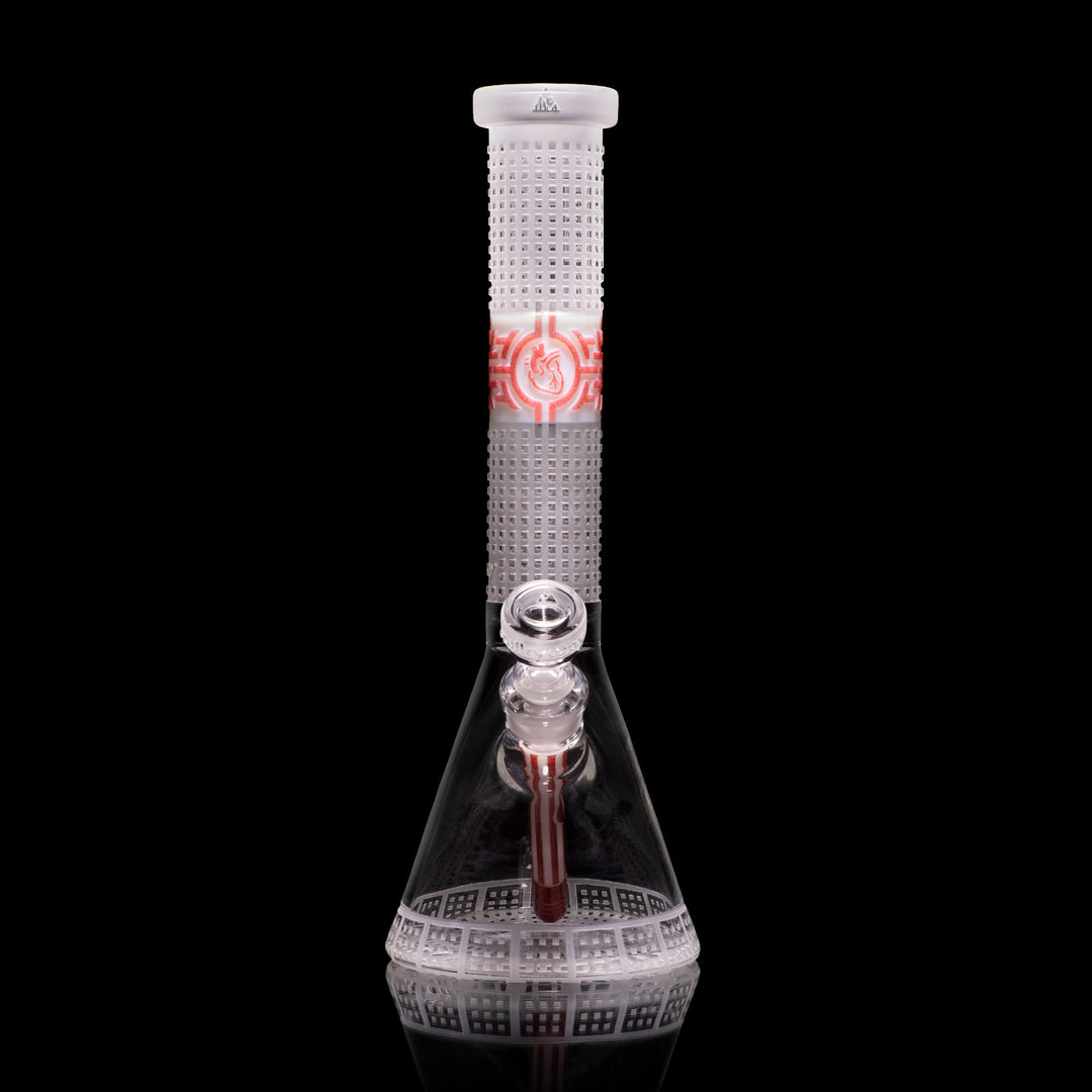 Bio-Grid 15" White and Red Frit Beaker Bong