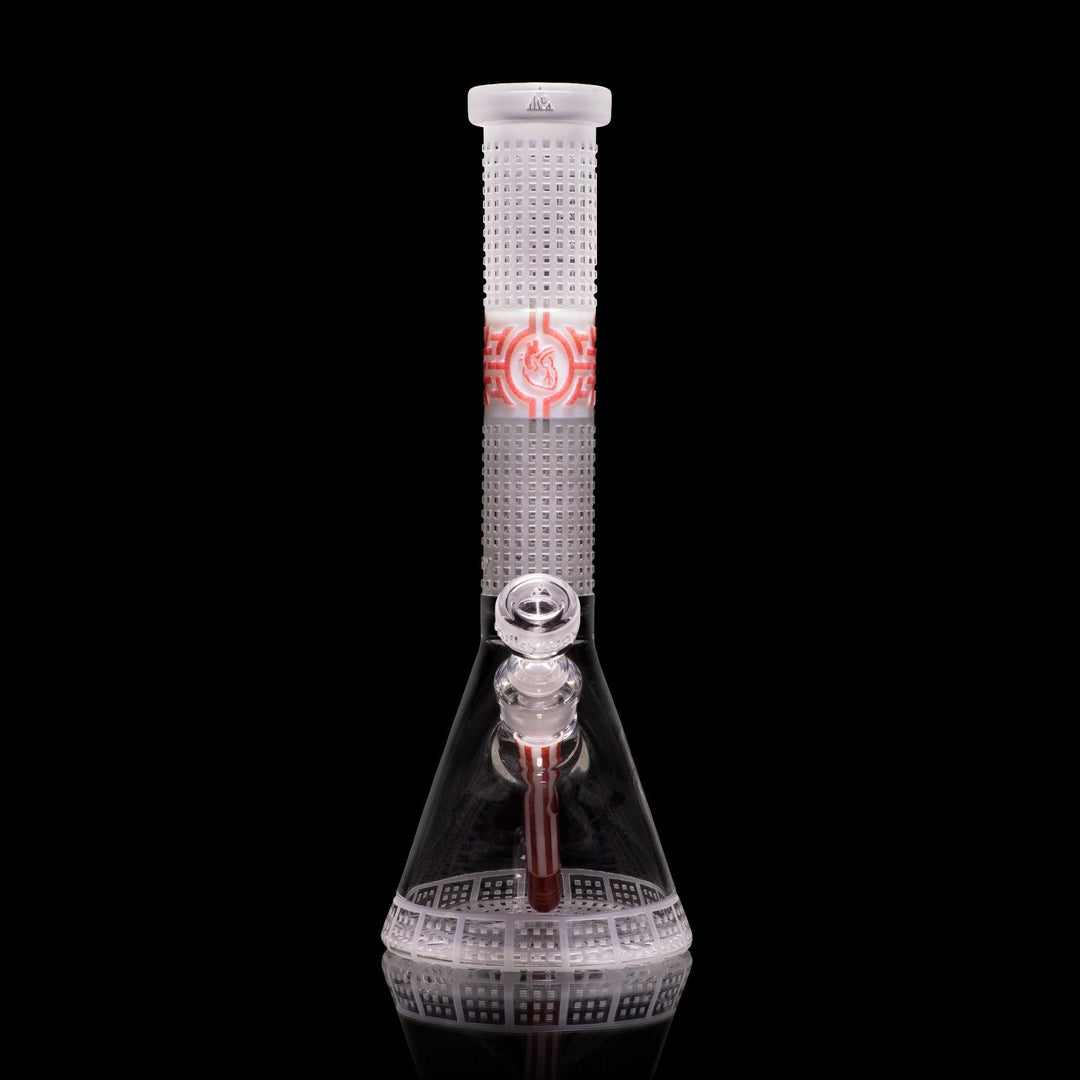 Bio-Grid 15" White and Red Frit Beaker Bong - High For Low