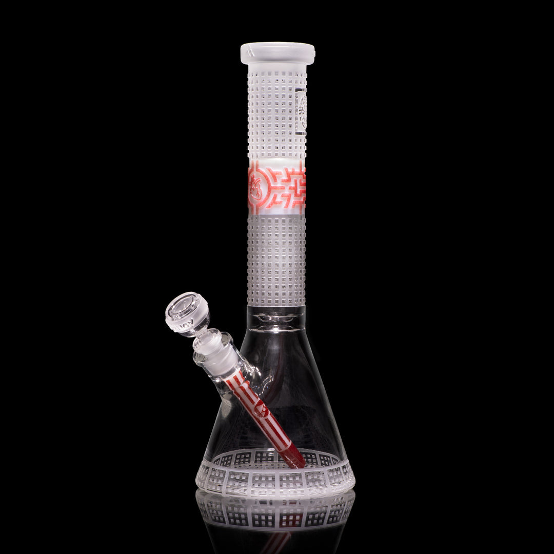 Bio-Grid 15" White and Red Frit Beaker Bong