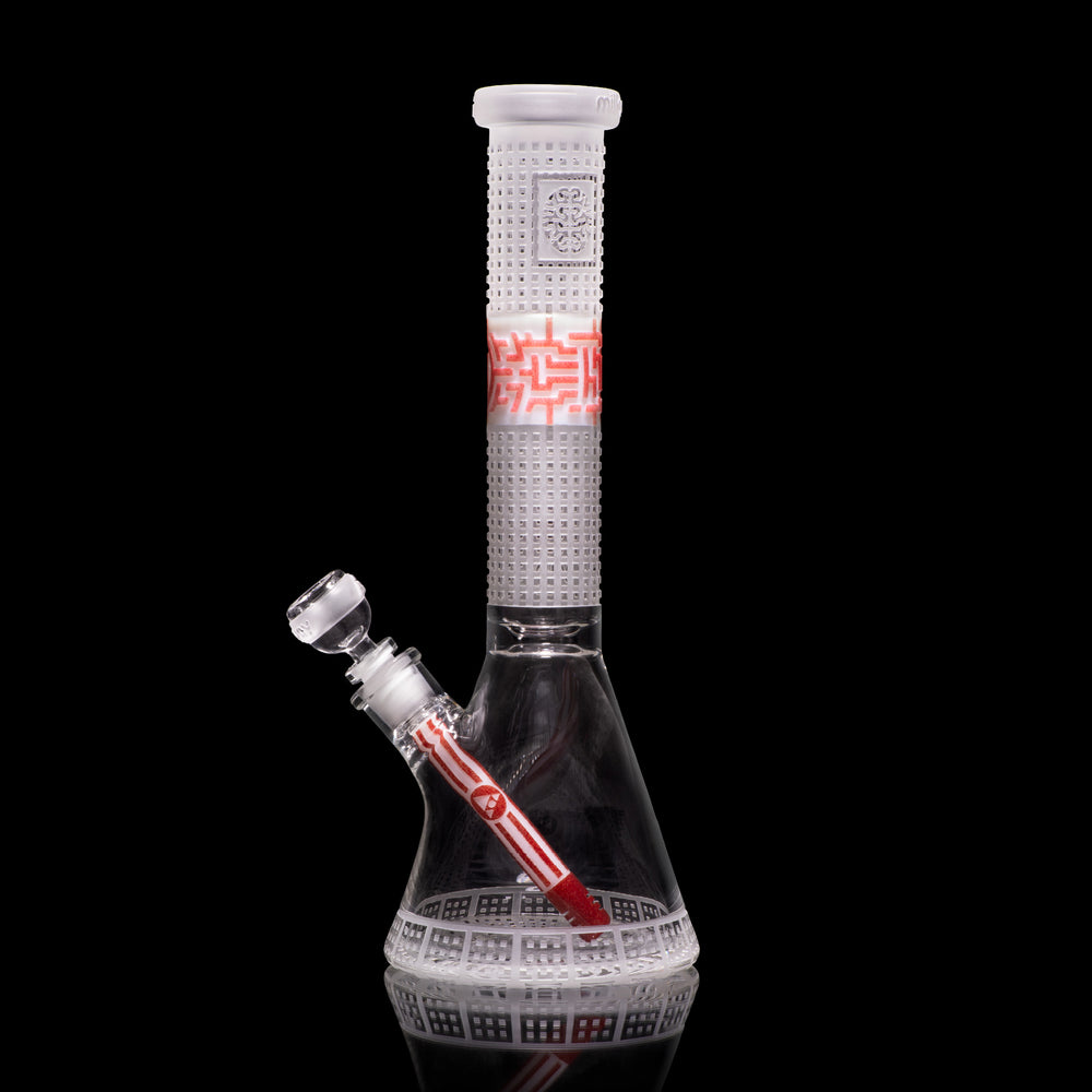 Bio-Grid 15" White and Red Frit Beaker Bong