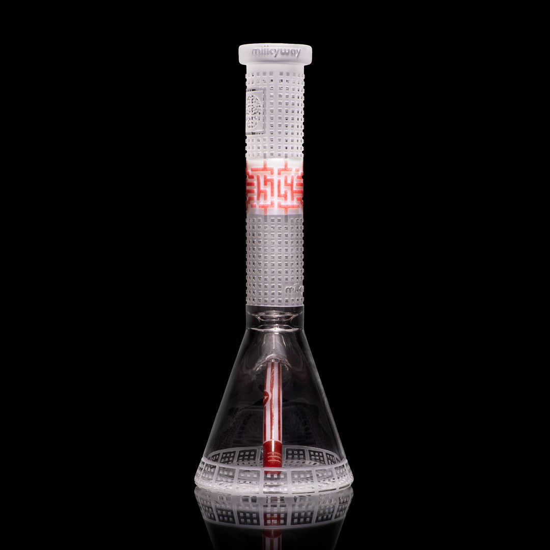 Bio-Grid 15" White and Red Frit Beaker Bong