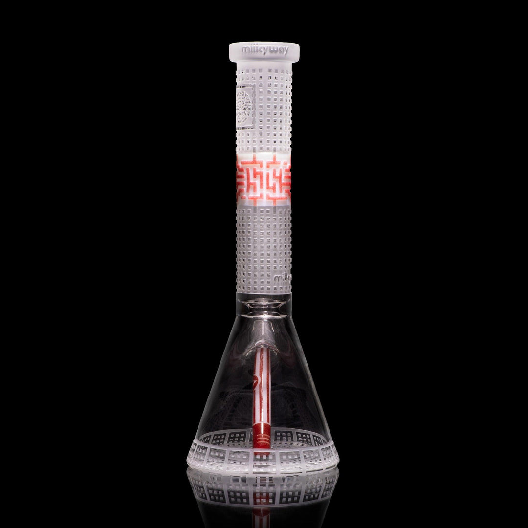 Bio-Grid 15" White and Red Frit Beaker Bong - High For Low