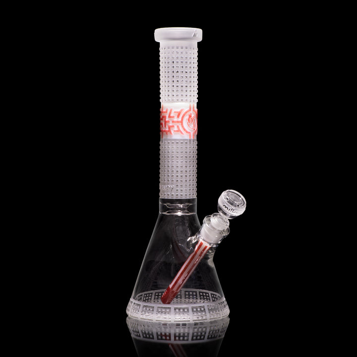 Bio-Grid 15" White and Red Frit Beaker Bong