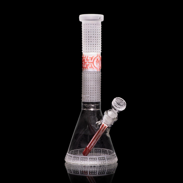 Bio-Grid 15" White and Red Frit Beaker Bong - High For Low