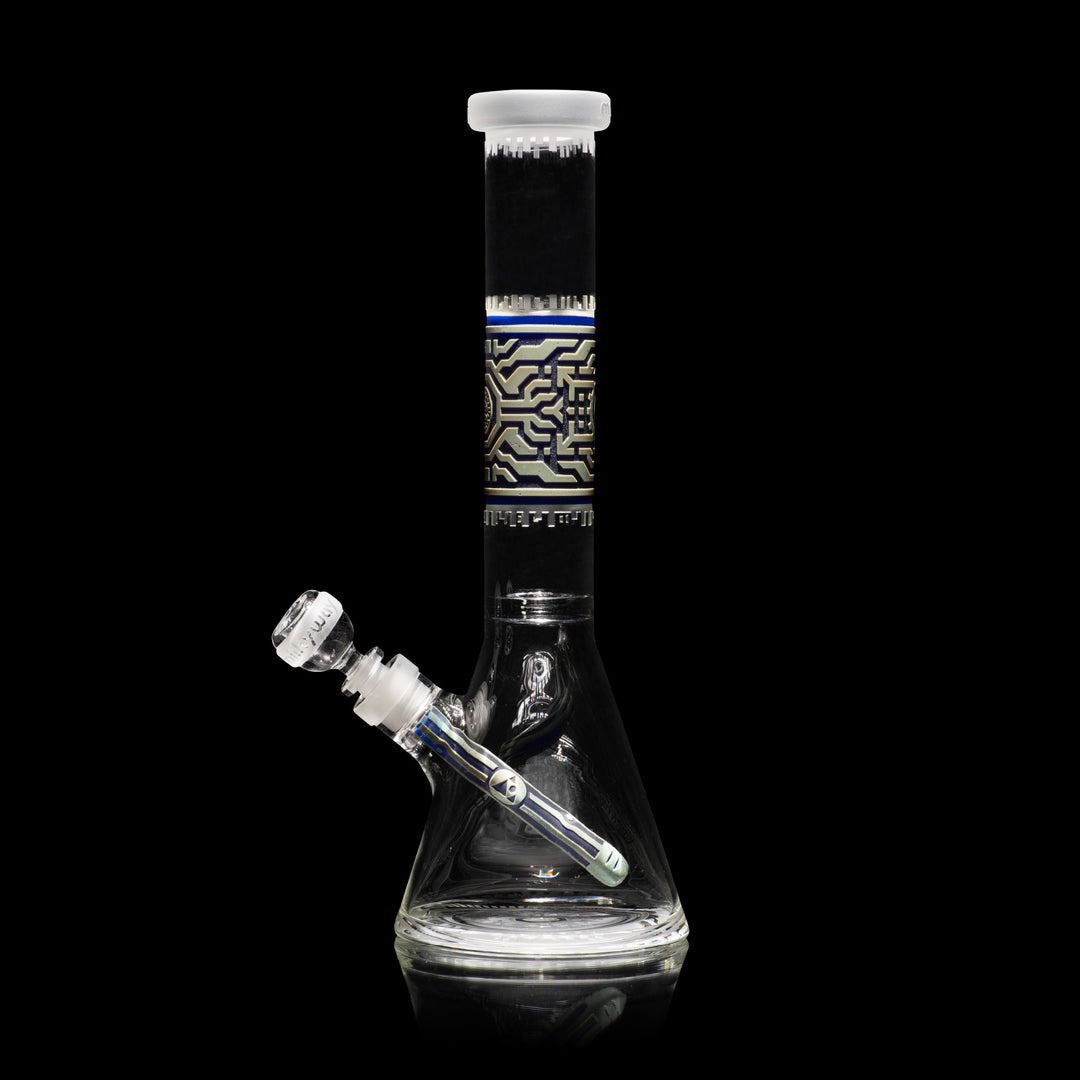 Telepathic 15" Dark Blue + Silver Frit Beaker Bong