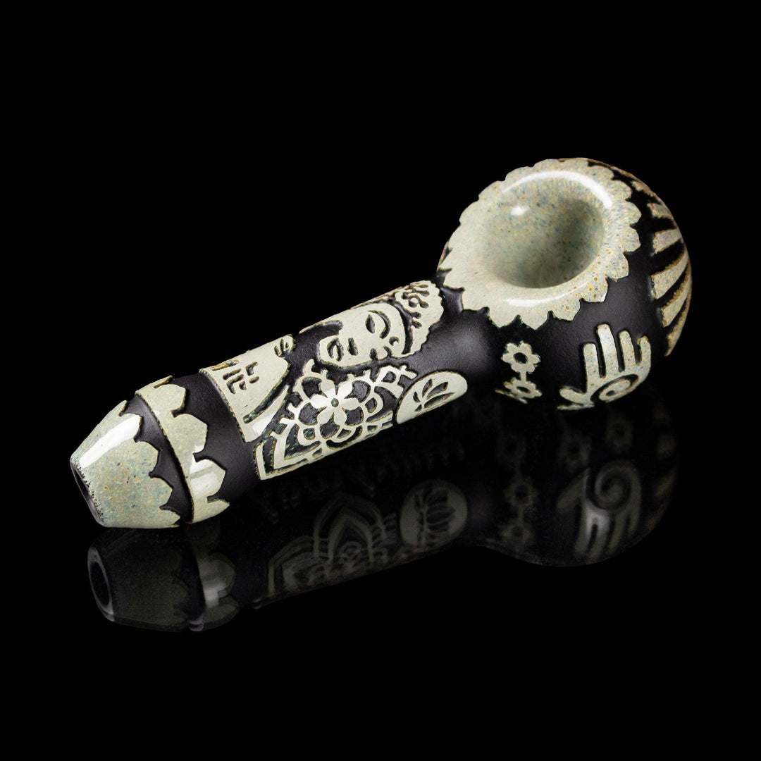 Buddha in Color Black and Silver Frit Hand Pipe - High For Low